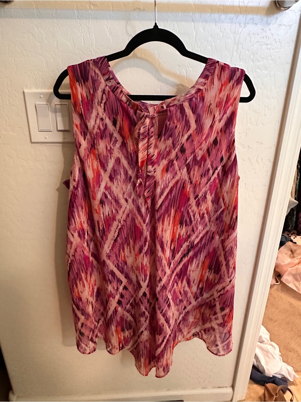 Susan Graver Sleeveless Abstract Print Blouse in Pink, Purple & Orange